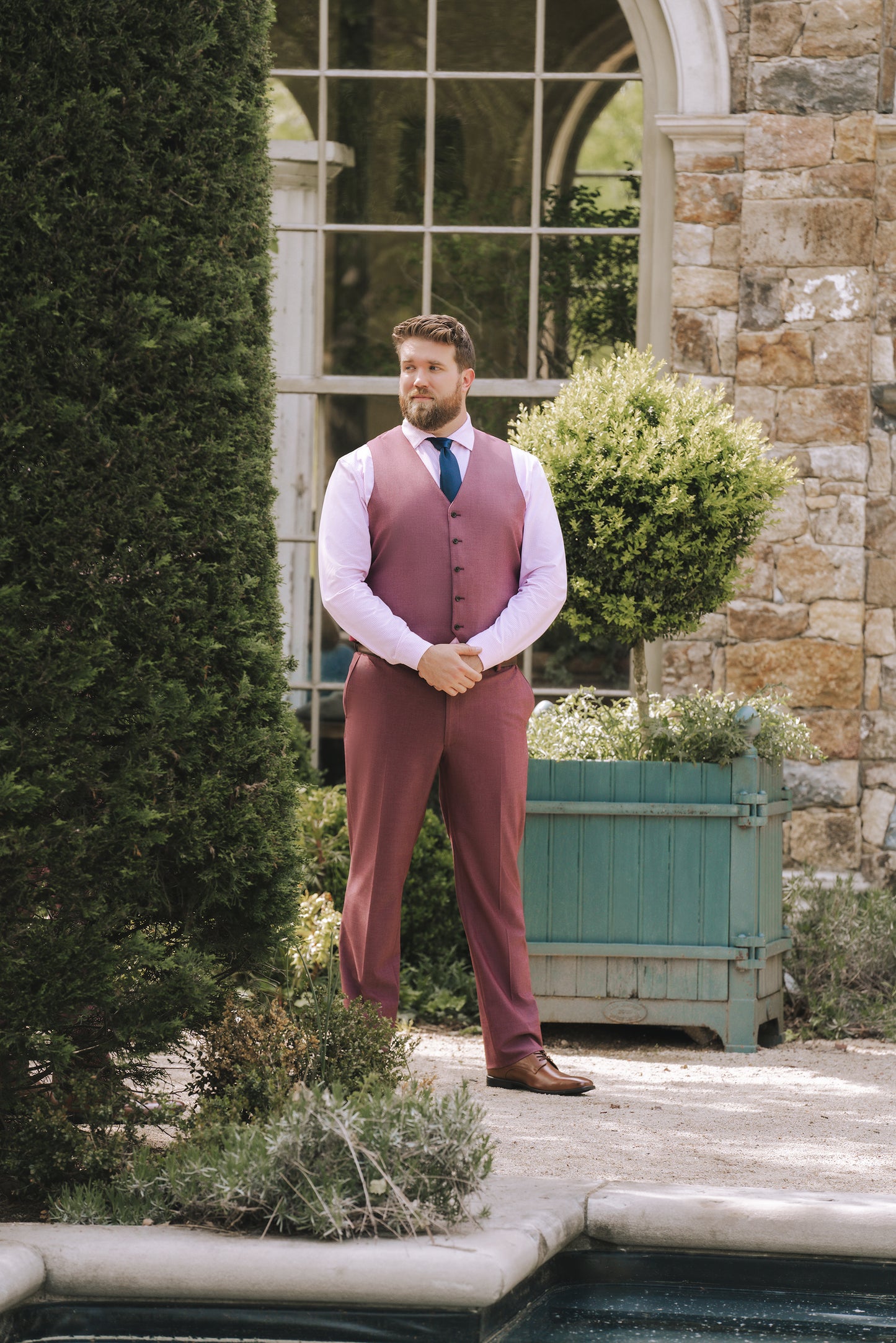 Burgundy Notch Lapel Suit