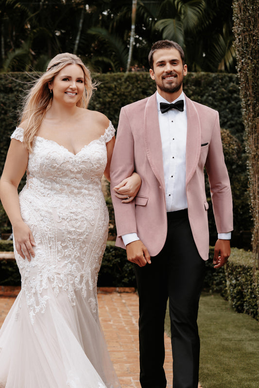 Veste à revers châle rose poudré