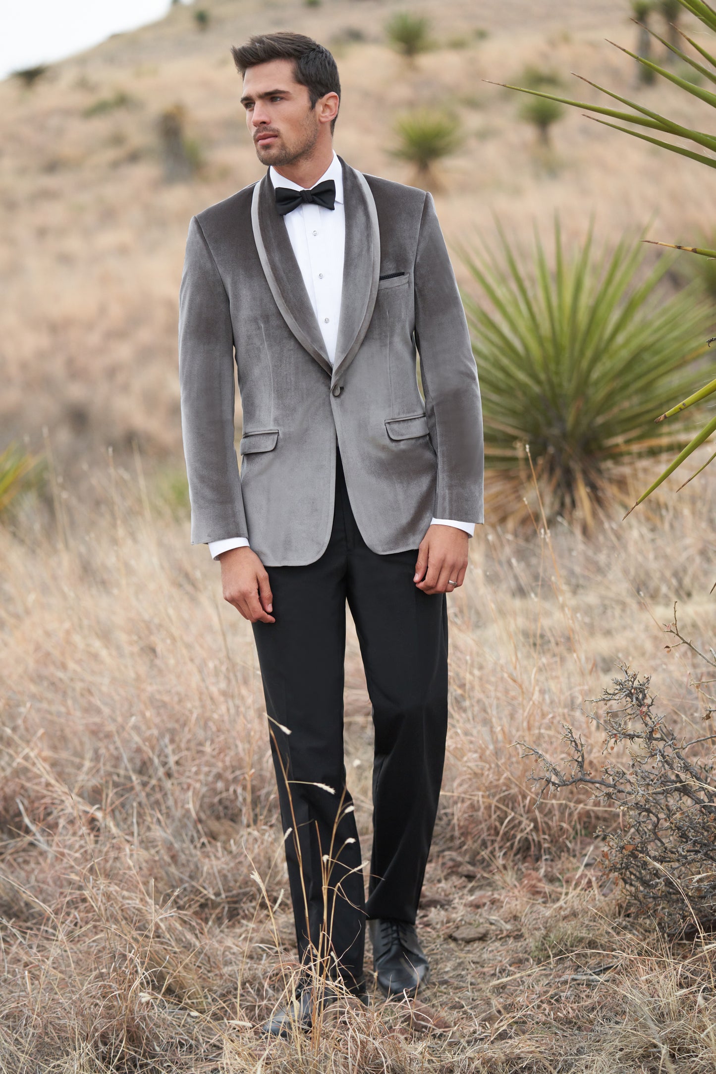 Silver Gray Shawl Lapel Jacket