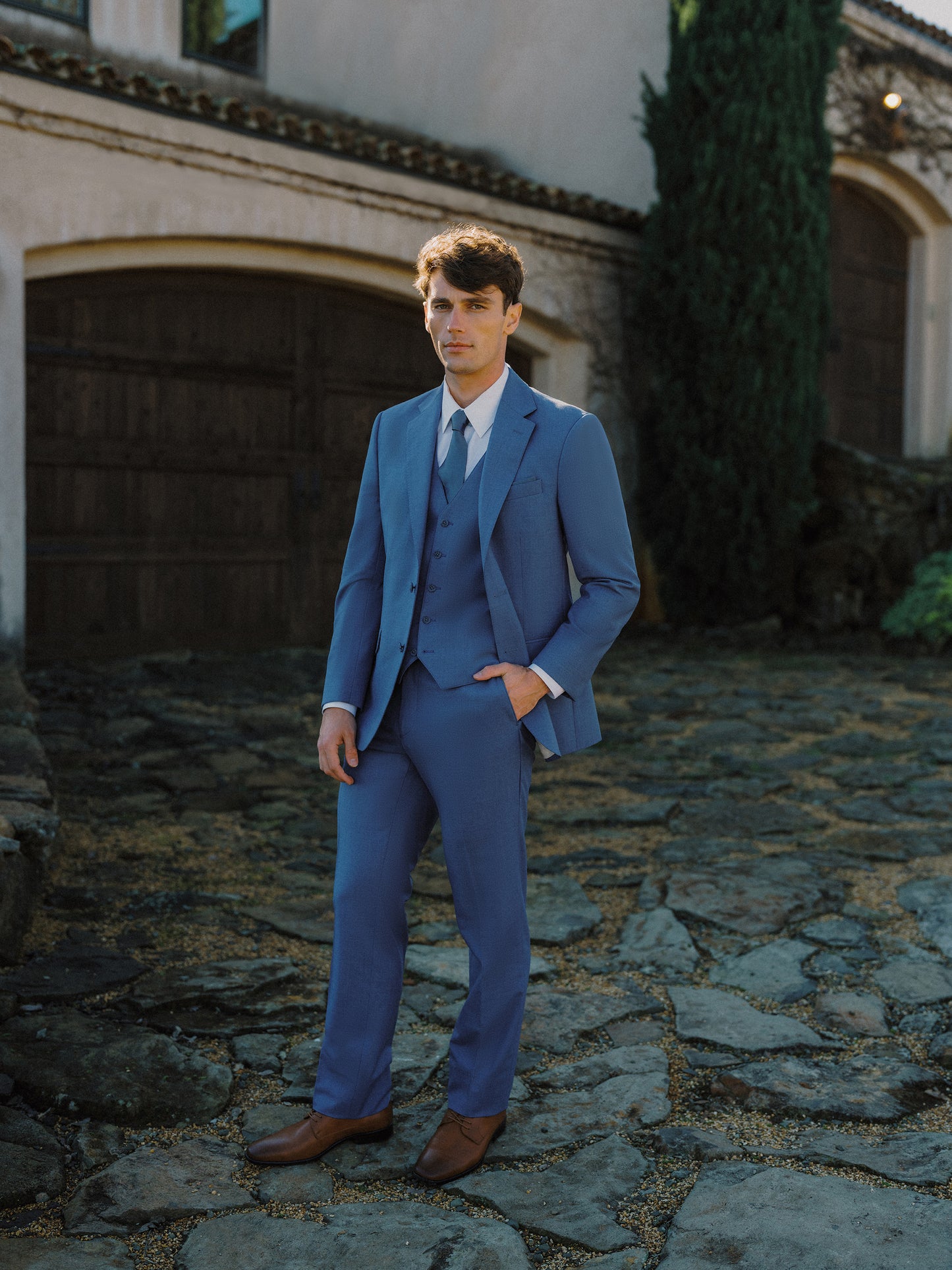 French Blue Trim Fit Notch Lapel Suit
