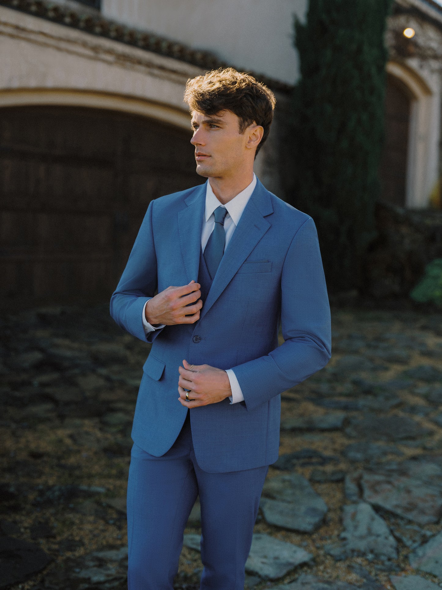French Blue Trim Fit Notch Lapel Suit