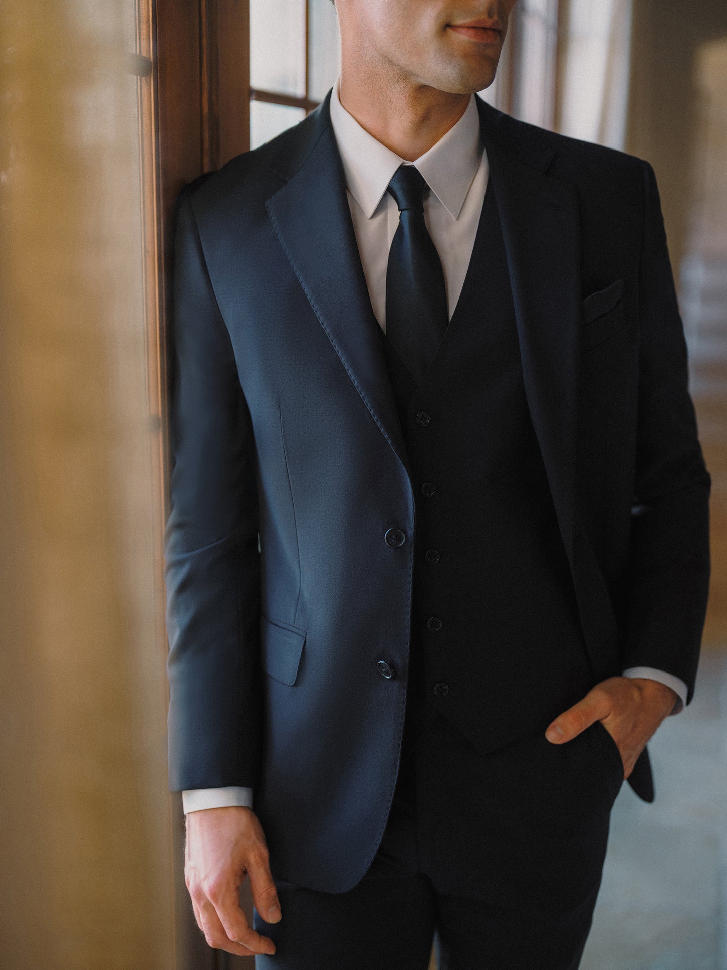 Ultra Black Trim Fit Notch Lapel Suit