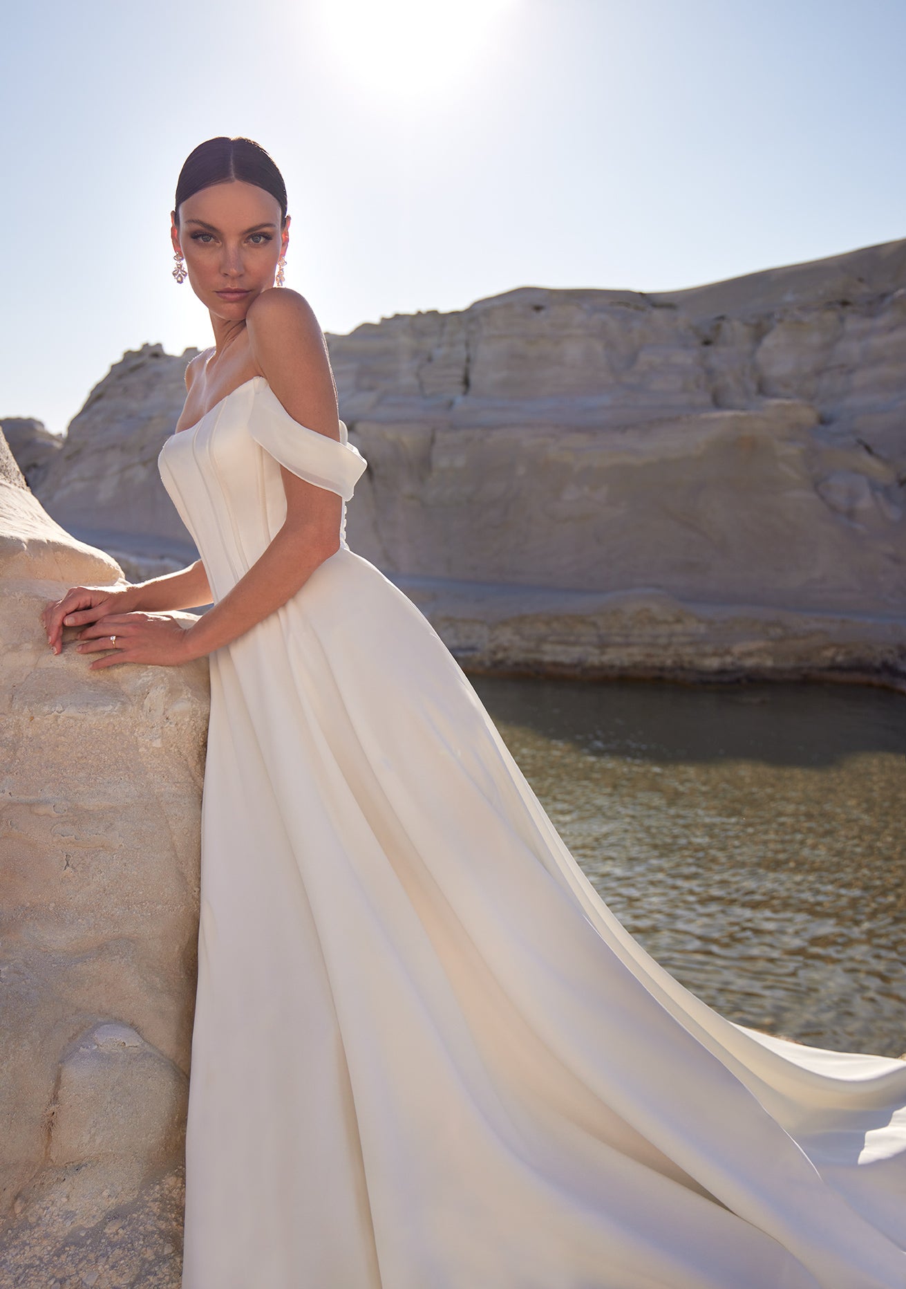 dove satin wedding dress Clean Dove Satin Ballgown with Sheer Back