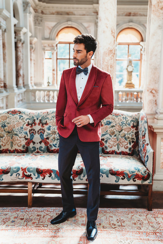 Chaqueta con solapa chal color rojo rubí