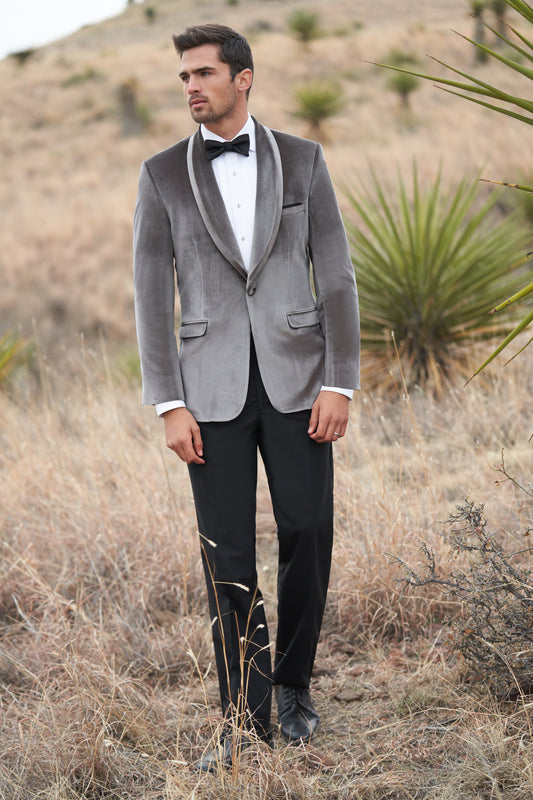 Chaqueta con solapa chal gris plata